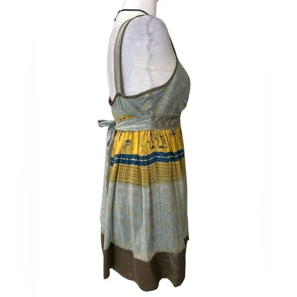 Johnny Was JWLA Boho Maxi Dress Small Rayon Yellow Blue Floral Embroidered - Picture 4 of 8